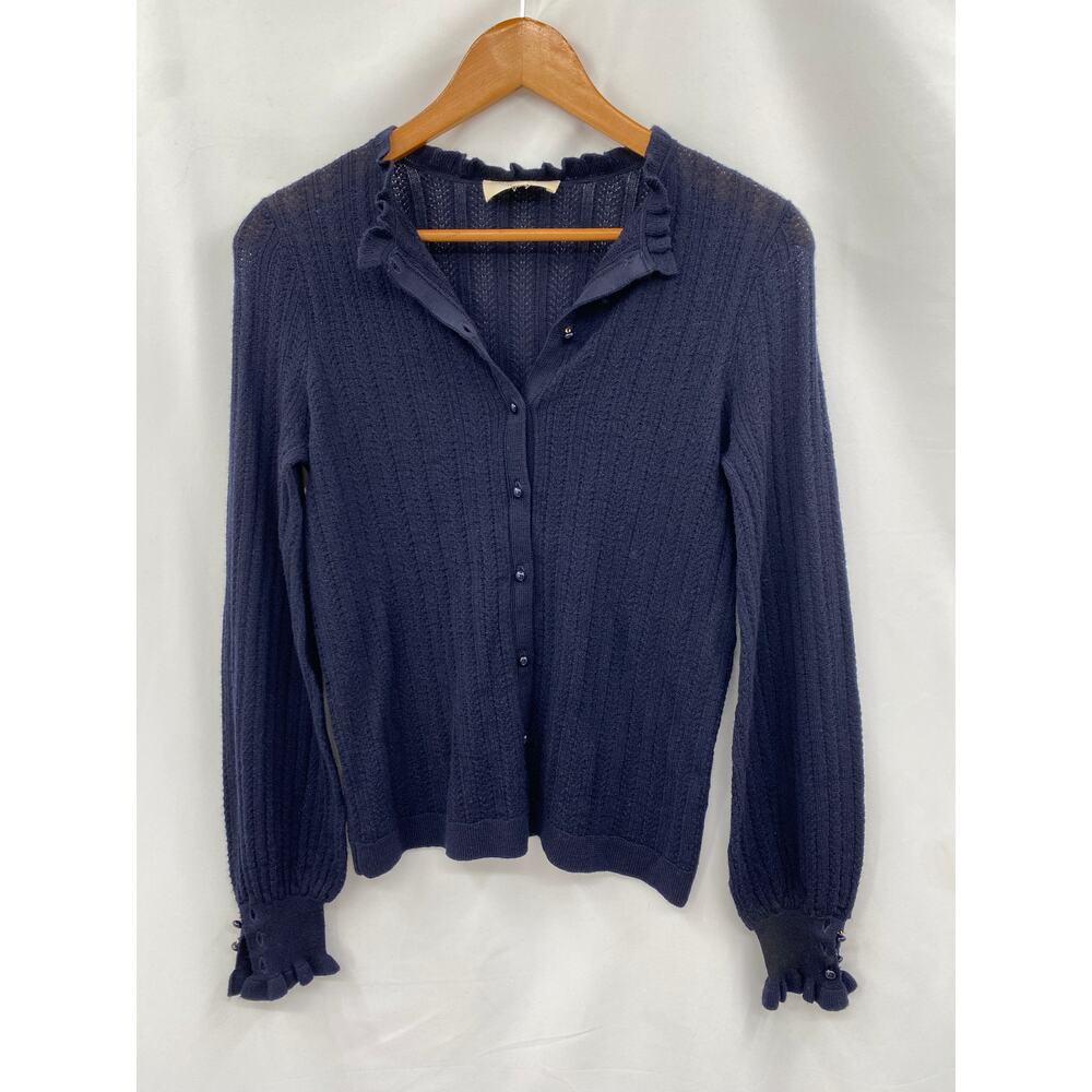 Sezane Louis navy blue merino cardigan sweater - Picture 3 of 12